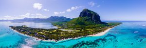 Le Morne beach Mauritius Tropical beach with palm trees and white sand blue ocean